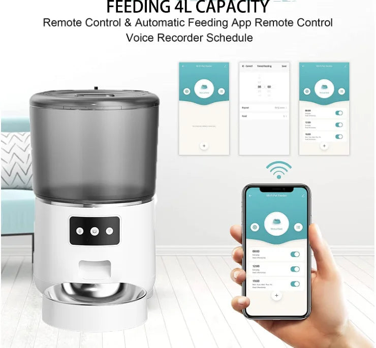 Comedero Automático Inteligente 4L con WiFi y App para Gatos y Perros Pequeños